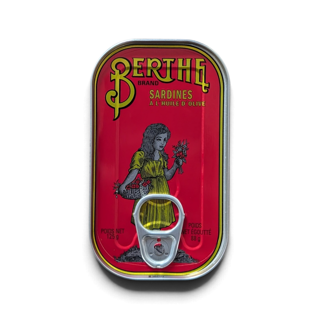 Front of a Tin of Berthe Sardines in Olive Oil