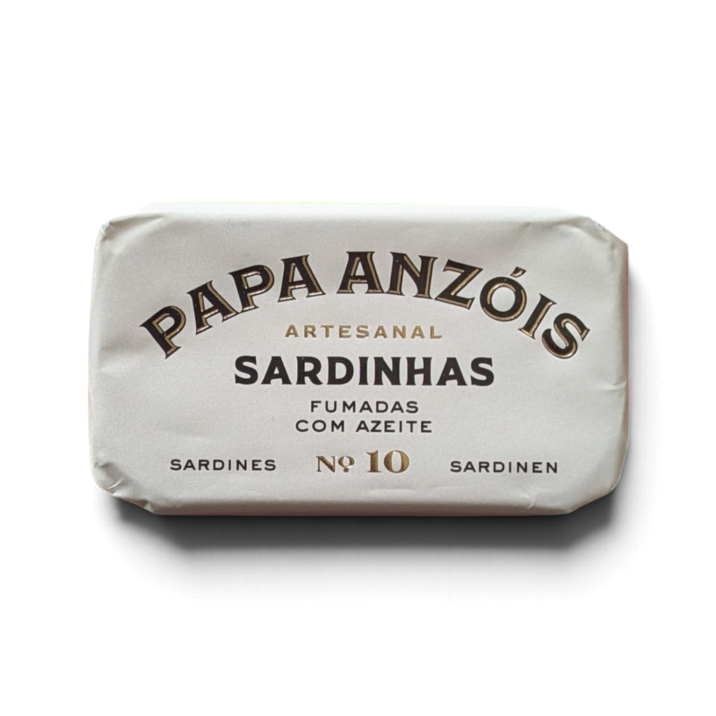 Front of a Tin of Papa Anzois Smoked Sardines in Olive Oil