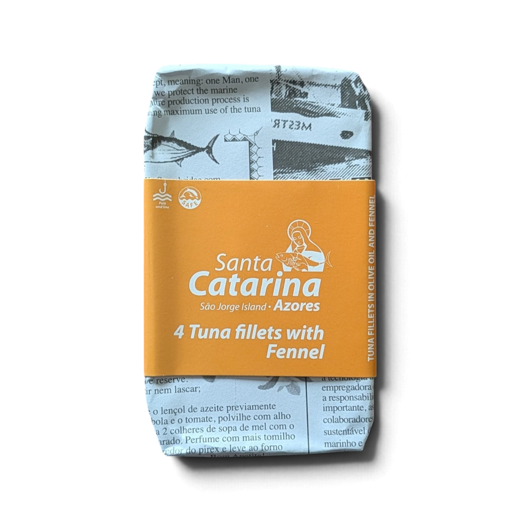 Front of a tin of Santa Catarina Tinned Tuna with Fennel