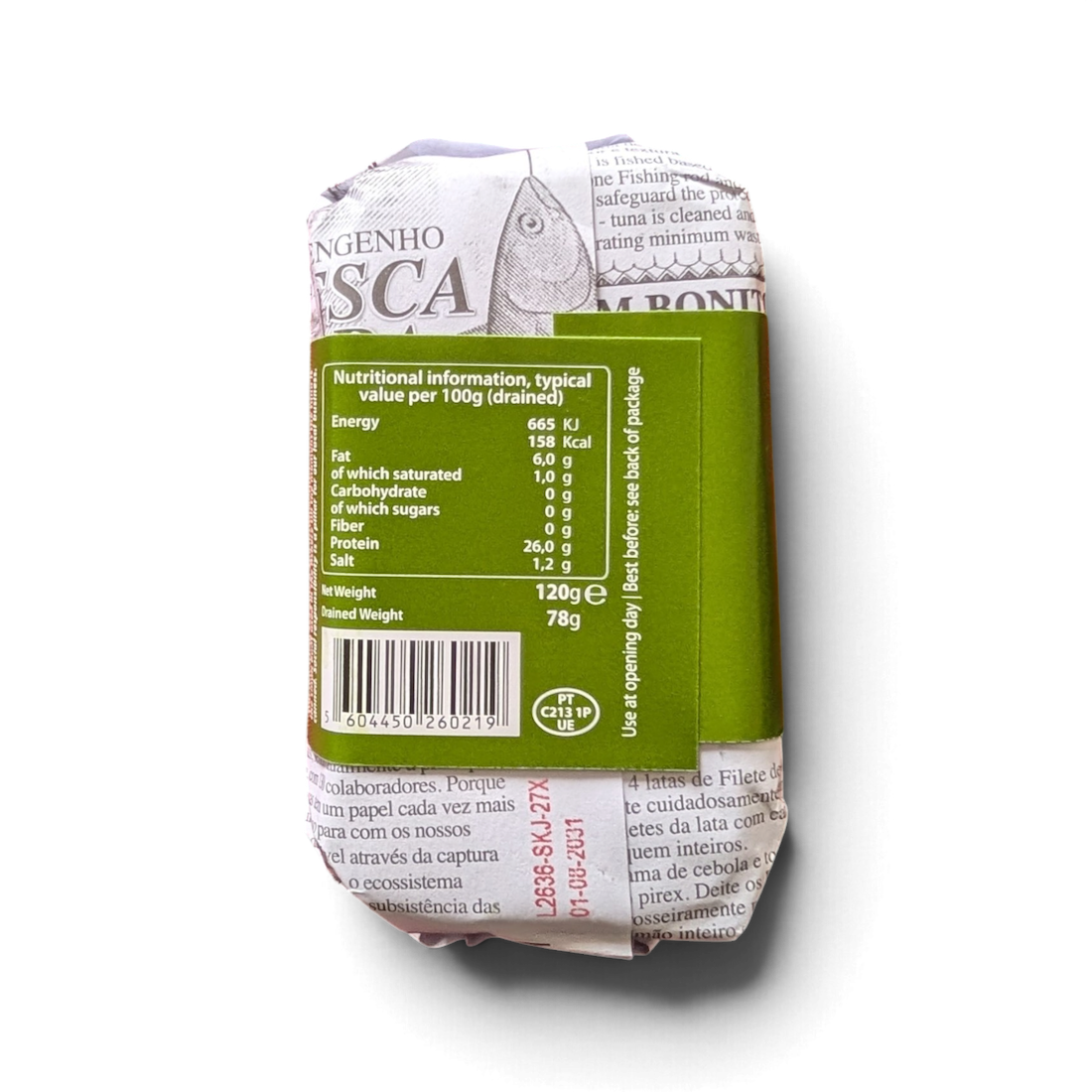 Back of a tin of Santa Catarina Tinned Tuna in Mediterranean Sauce 
